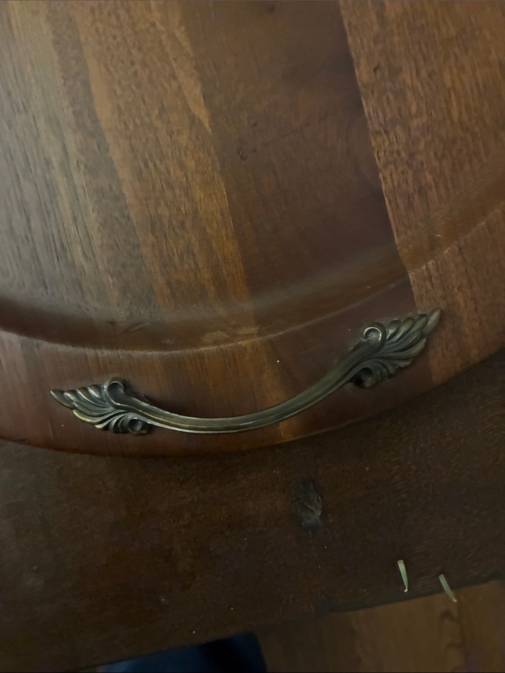 Ozark Native Wood Prod Walnutware Solid Walnut Round Wood Serving Tray w/Handles - Picture 6 of 13